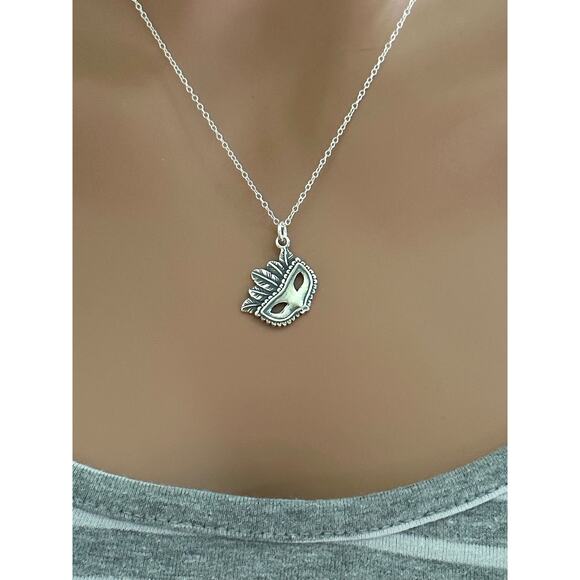 Sterling Silver Mardi Gras Mask with Feathers Necklace - Picture 2 of 5